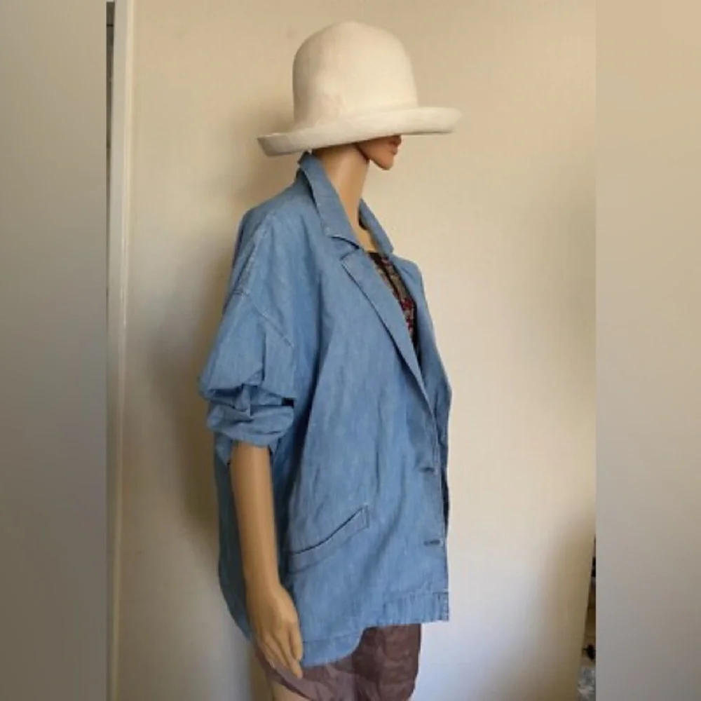 FREE PEOPLE Blue Oversize Blazer Shacket Jacket Cotton/Hemp Fabric Size S